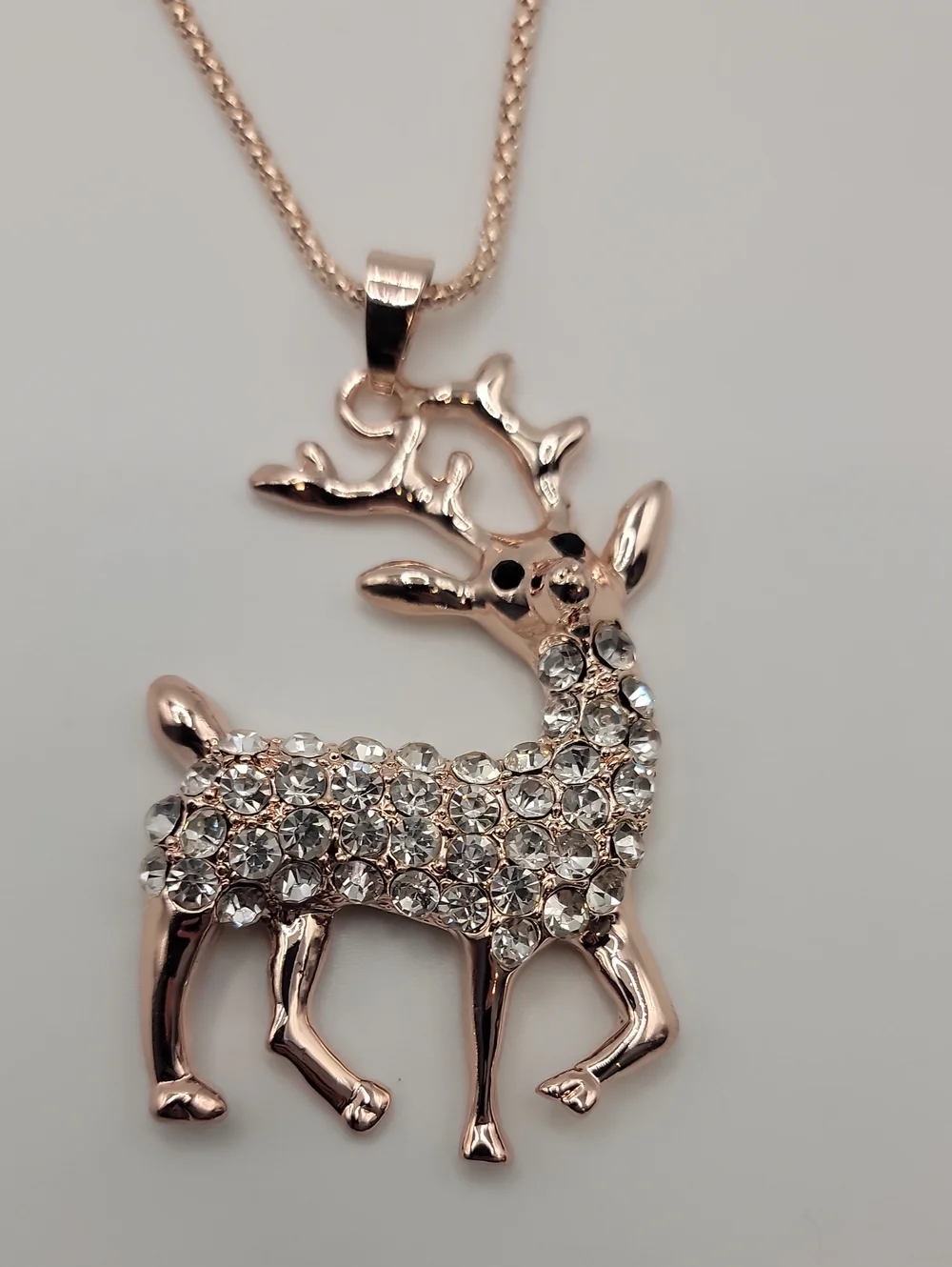 Betsey Johnson Rose Gold Reindeer Crystal Pendant Necklace 28